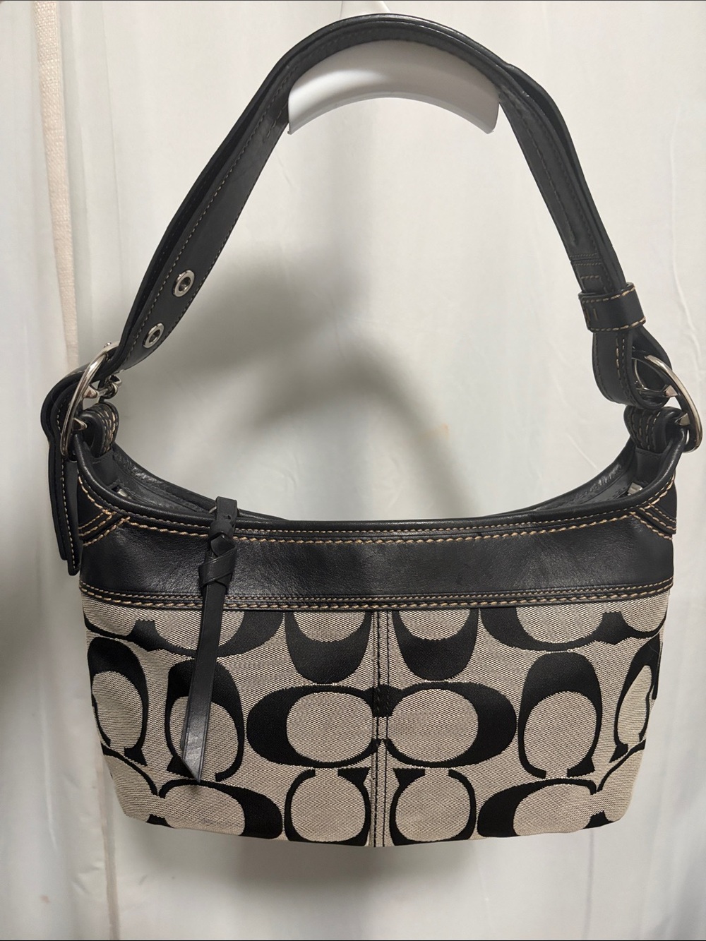 COACH Vintage Signature Jacquard Logo Leather Shoulder Bag